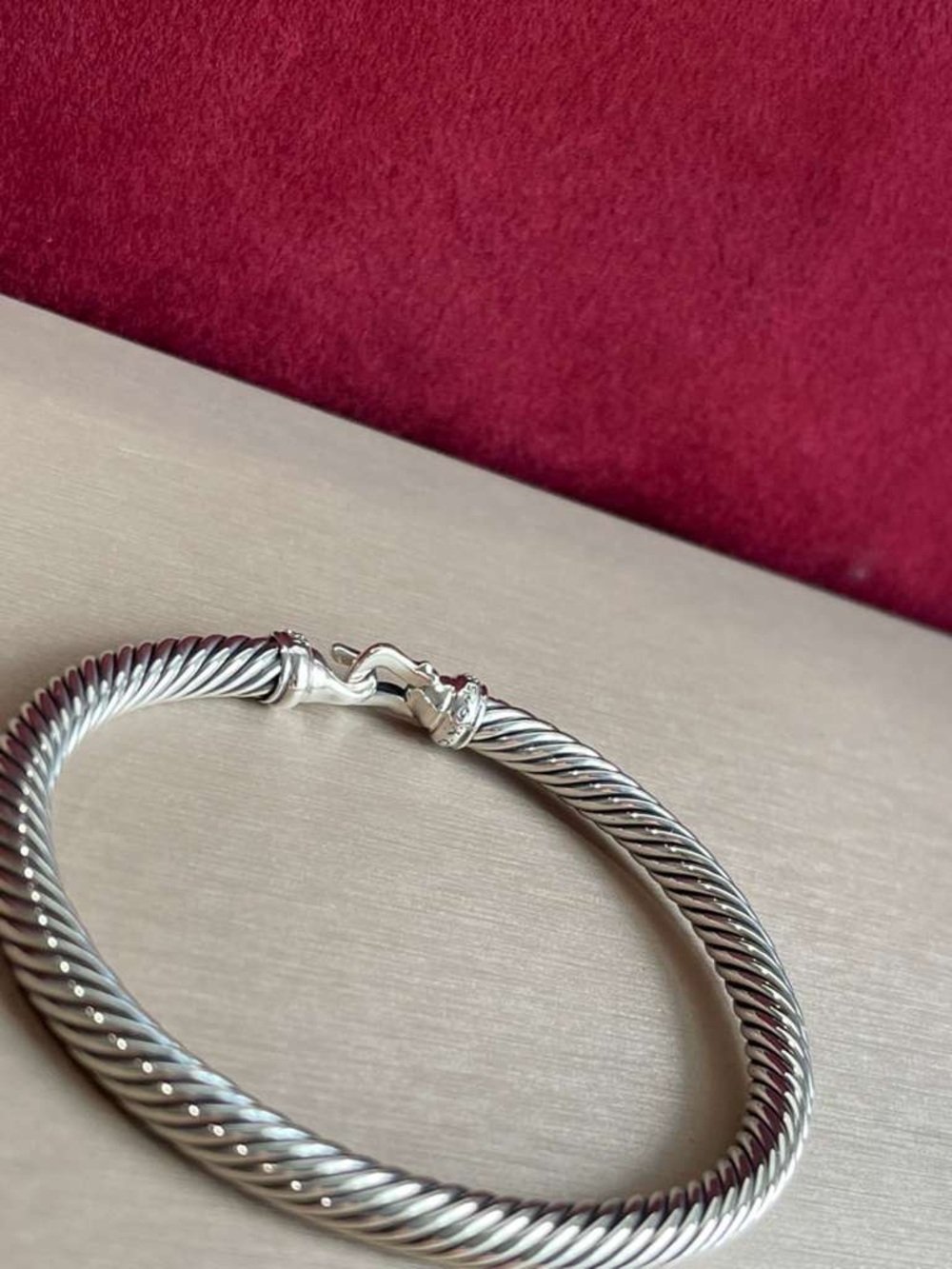 David Yurman 925 Sterling Silver 5mm diamond buckle Cable Bangle Bracelet small - Picture 6 of 10